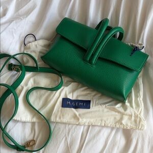 M. Gemi Emerald Green Pebbled Leather Crossbody Top-Handle Bag